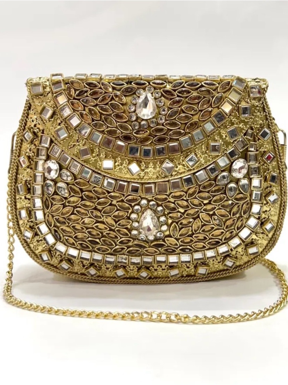 Gold Jeweled Evening Crossbody Bag
